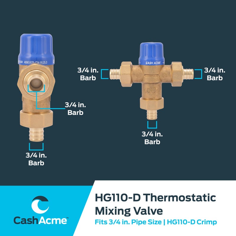 Cash Acme 3/4 Inch HG110 Crimp Thermostatic Mixing Valve with Barb Connections and Integral Checks, Brass Plumbing Fitting, 24507 - Image 5